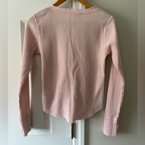 Lucky Brand Pink Waffle Knit Henley Raw Hem - Picture 3 of 10